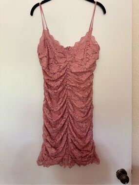 NWT InMoD Dusty Rose Lace Ruched Slip Dress Size L